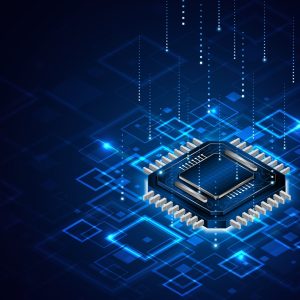 Microchip,Processor,Circuit,Board,Technology,On,Dark,Blue,Background.,Information Microchip,Processor,Circuit,Board,Technology,On,Dark,Blue,Background.,Information