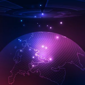 Abstract,Dark,Technology,Background,Featuring,A,World,Globe,With,A