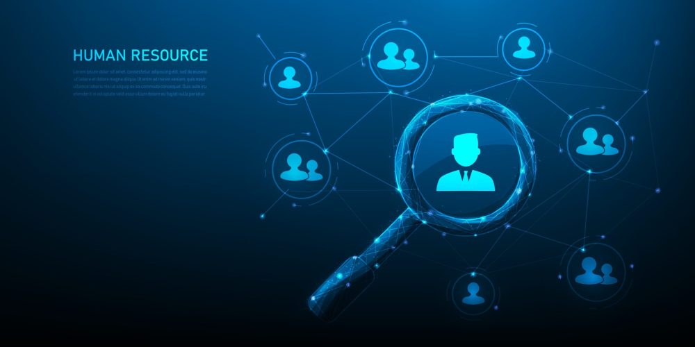 Recruitment,Employment,And,Human,Resource,Management,Technology,On,Blue,Background.