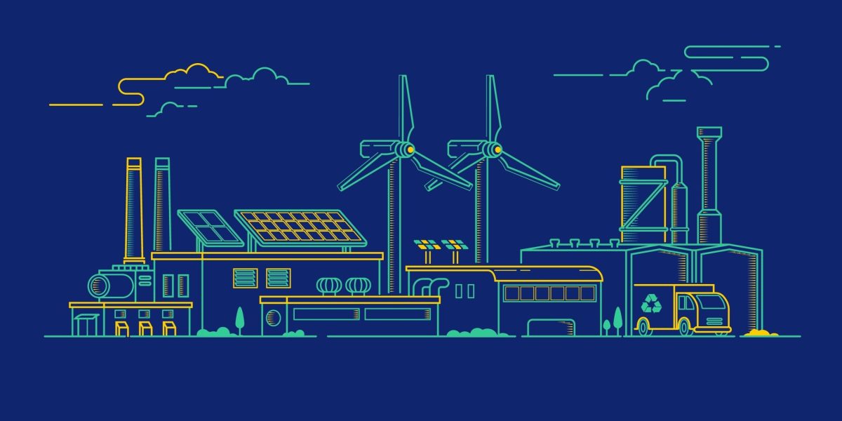 Concept,Of,Green,Factory,,Lined,Graphic,Of,Industry,Buildings,And