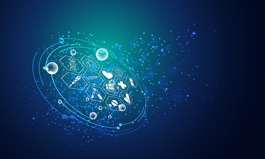 Abstract health medical science healthcare icon digital technology science concept modern innovation,Treatment,medicine on hi tech future blue background. for wallpaper, template, web design